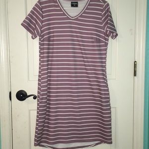 pink and white striped dress